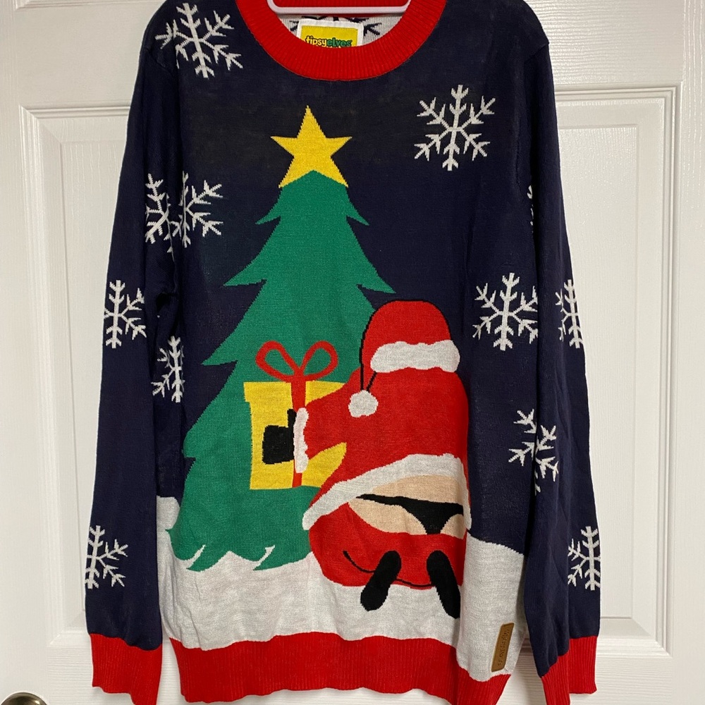Tipsy Elves Navy and Red Christmas Crewneck Sweater